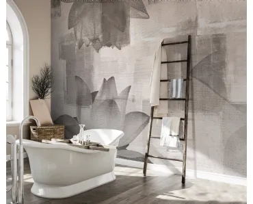 Carta da parati con grafica di fiori di loto in bianco e nero Lotus di Instabilelab