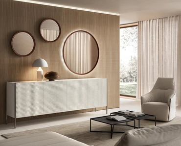 Specchio tondo Peep con cornice in laccato di Capo d'Opera