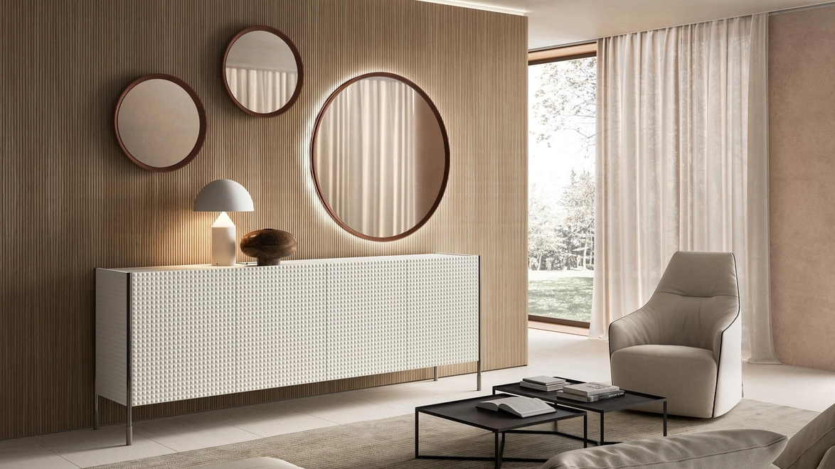 Specchio tondo Peep con cornice in laccato di Capo d'Opera