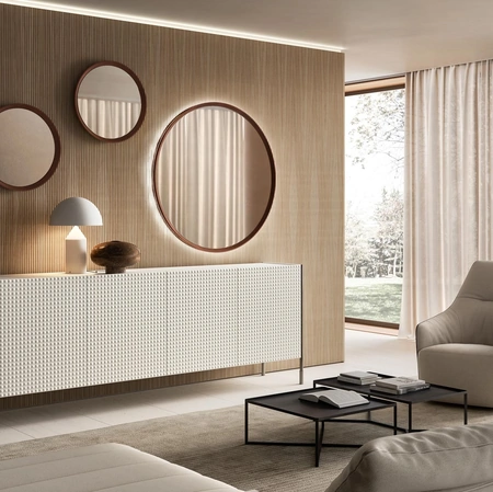 Specchio tondo Peep con cornice in laccato di Capo d'Opera