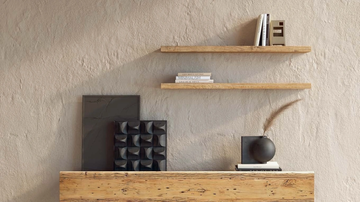 Mensola contenitore Living Plain in legno secolare e metallo di Nature Design