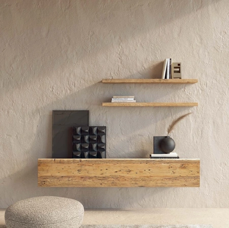 Mensola contenitore Living Plain in legno secolare e metallo di Nature Design