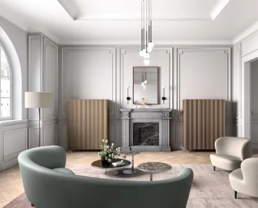 Tavolino Voilà con top in gres o vetro e base in lamiera sagomata e piegata di Capo d'Opera