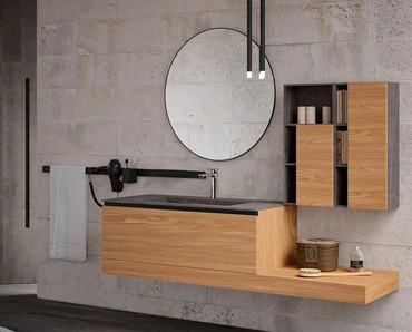 Mobile da Bagno sospeso finitura impiallacciato Olmo Linea 07 di Archeda