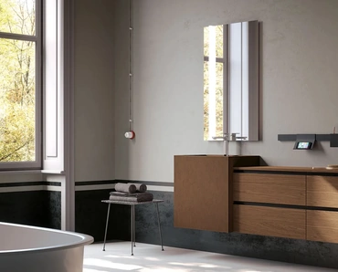 Mobile da Bagno sospeso finitura impiallacciato Rovere Fiammato Castagna Linea 08 di Archeda