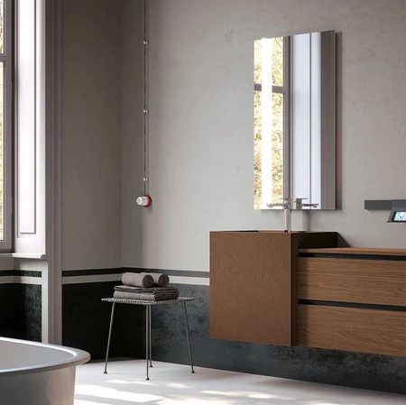 Mobile da Bagno sospeso finitura impiallacciato Rovere Fiammato Castagna Linea 08 di Archeda