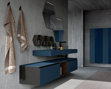 Mobile da Bagno sospeso in vetro acidato Oltremare Modulo 06 di Archeda