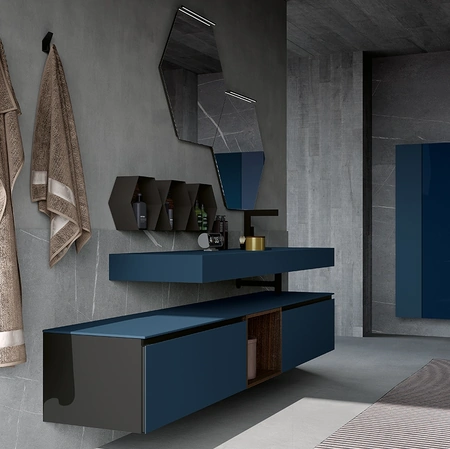 Mobile da Bagno sospeso in vetro acidato Oltremare Modulo 06 di Archeda