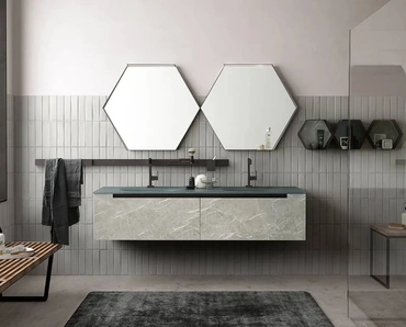 Mobile da Bagno sospeso Side 07 in HPL con top in vetro acidato di Archeda