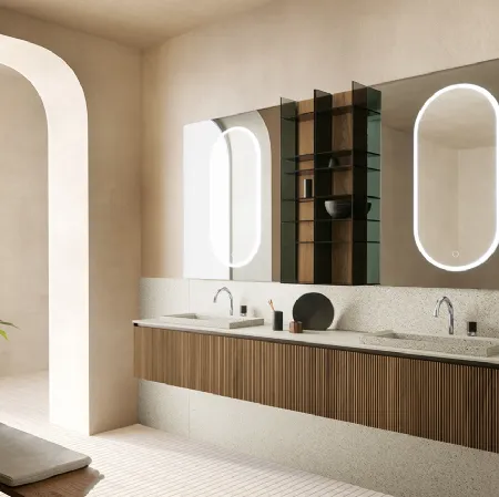 Mobile da Bagno sospeso in Noce Canaletto Tulle Cannettato 01 di Archeda