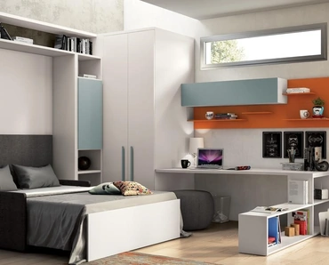 Cameretta salvaspazio con letto a scomparsa Composizione 713 di Spagnol Mobili