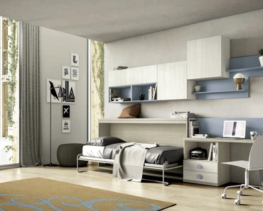 Cameretta salvaspazio con letto a scomparsa Composizione 715 in melaminico e laccato di Spagnol Mobili