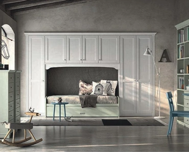 Cameretta a ponte classica N21 Nuovo Mondo in legno finitura bianco gesso e verde tundra di Scandola