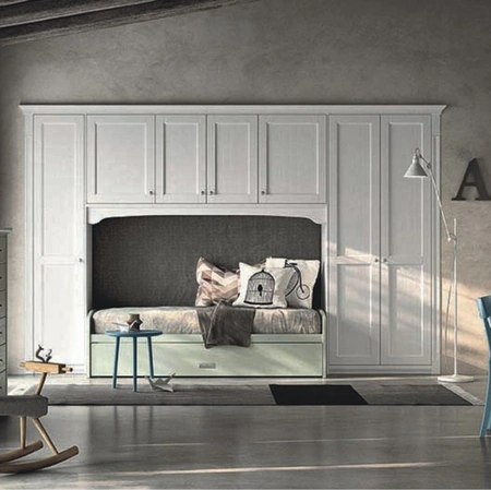 Cameretta a ponte classica N21 Nuovo Mondo in legno finitura bianco gesso e verde tundra di Scandola