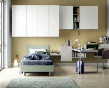 Cameretta salvaspazio Space 012 in laccato opaco con armadio sospeso di Spagnol Mobili