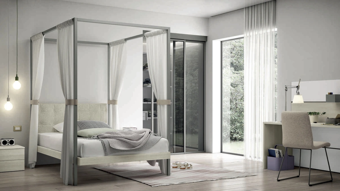 Cameretta componibile Space 014 con letto a baldacchino e angolo studio di Spagnol Mobili