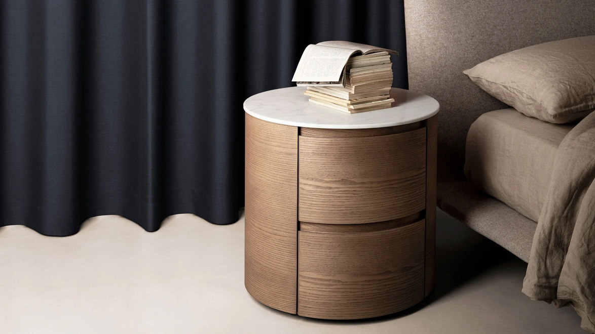 Comodino circolare Orbit in legno con top in marmo di Md House