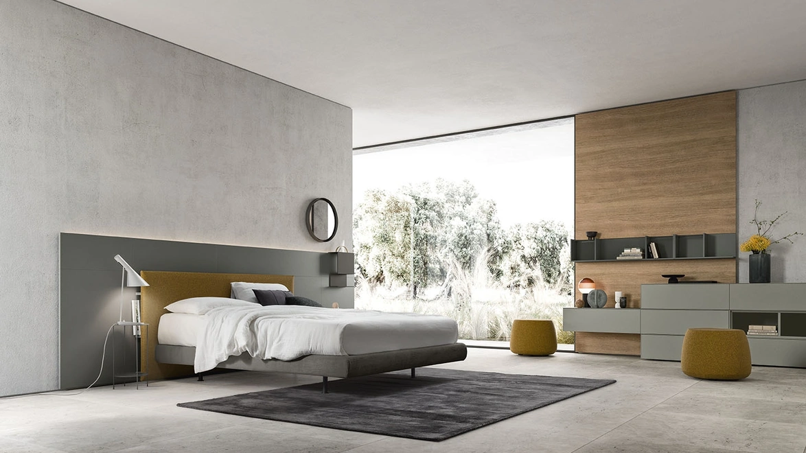 Letto in tessuto con boiserie Suite System 2 di Alf Da Frè
