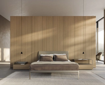 Letto in alluminio con testiera in tessuto AluAlu Bed di Kristalia