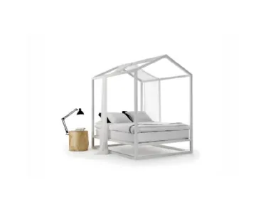 Letto a baldacchino in legno massello di frassino laccato Bianco Casetta in Canadà di Mogg