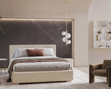 Letto in tessuto imbottito con contenitore salvaspazio Gaia di Ergogreen