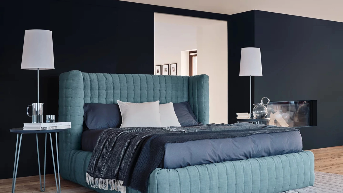 Letto in tessuto imbottito Nest di Gervasoni
