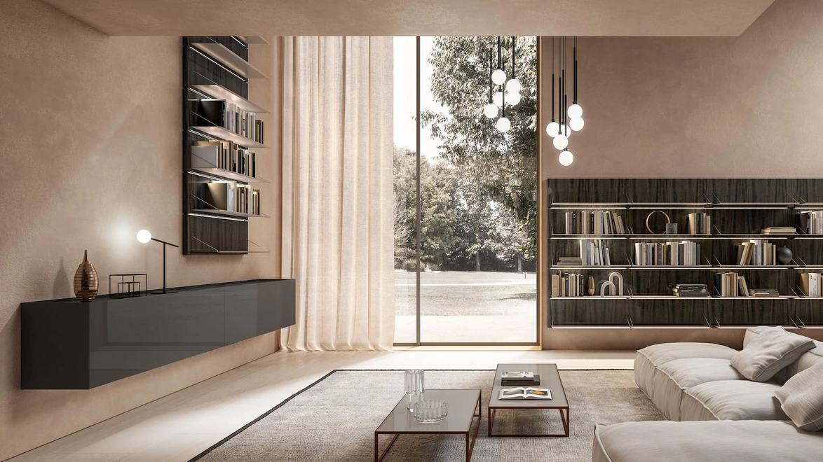 Libreria sospesa Boiserie Air in Logwood Grey di Capo d'Opera