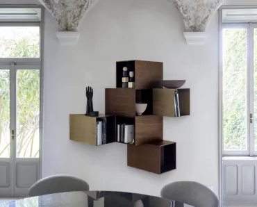 Libreria sospesa in legno e metallo Cellula Wood di Mogg