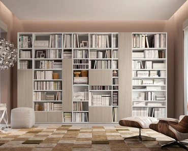 Libreria a muro living 75D composta da ante e vani a giorno di Ferrimobili