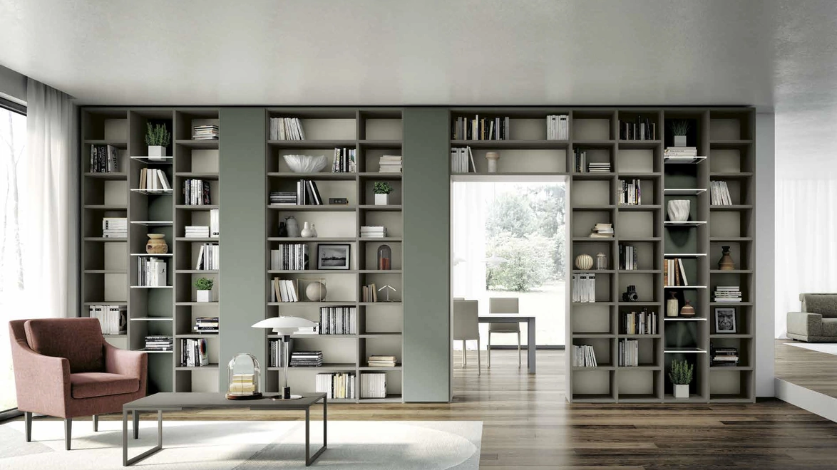 Libreria componibile a muro Living 809 in laccato opaco di Spagnol Mobili
