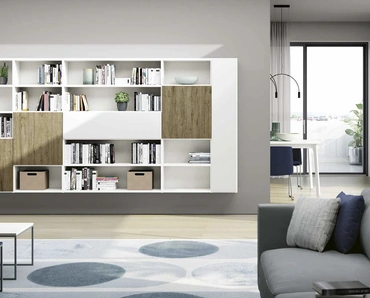 Libreria sospesa Living 845 in laccato Bianco e melaminico Rovere nodato di Spagnol Mobili