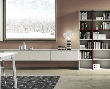 Libreria Living 861 in laccato opaco e gessato madreperla di Spagnol Mobili