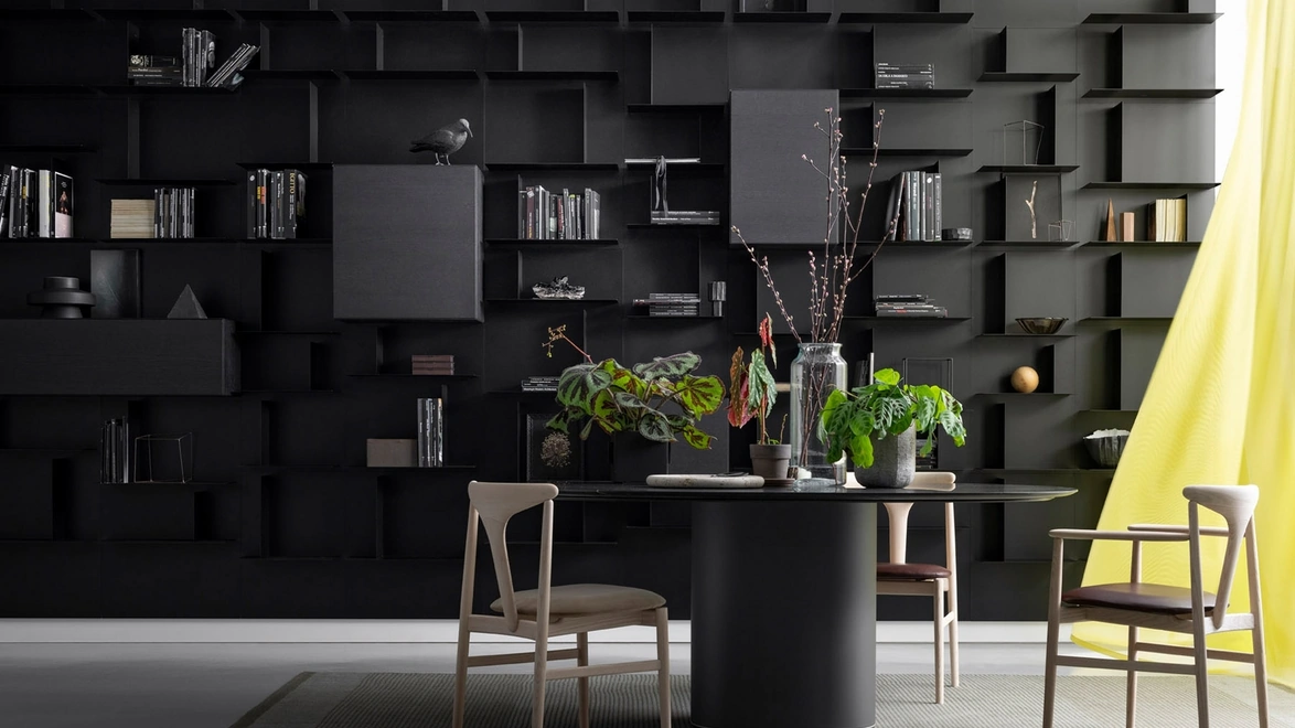 Libreria componibile Avenue 03 in metallo verniciato e rovere nero di Md House
