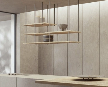 Libreria sospesa Random Kitchen con ripiani in legno Secolare naturale e struttura in metallo di Nature Design