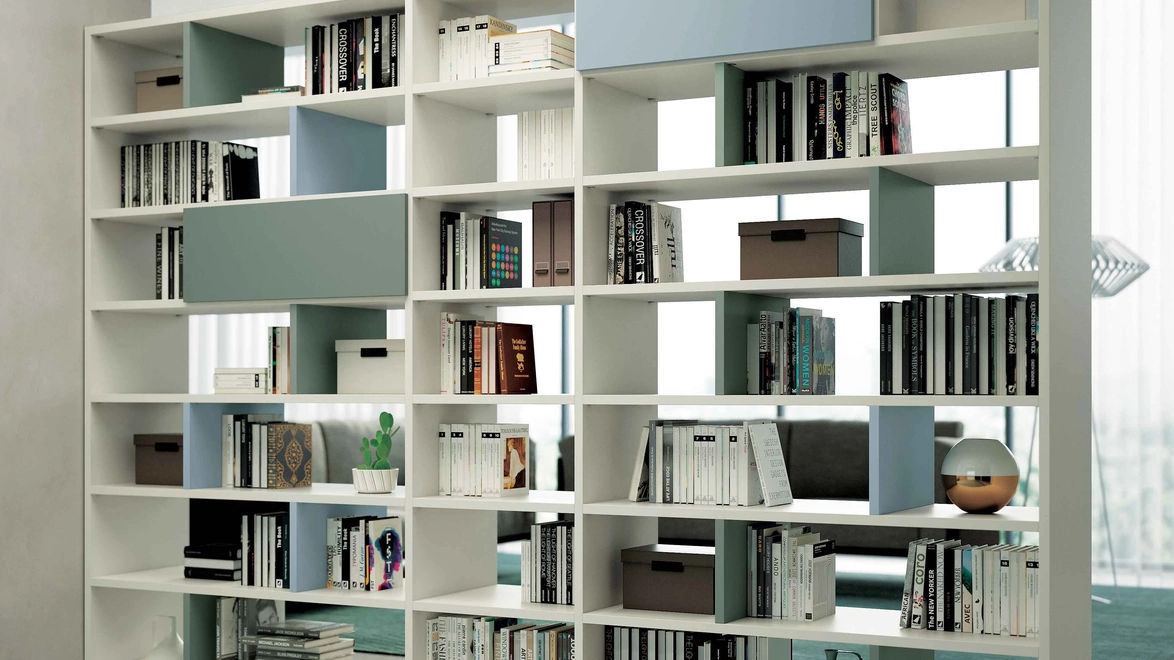 Libreria bifacciale divisoria componibile Vega Day Passante in laccato opaco di Spagnol Mobili