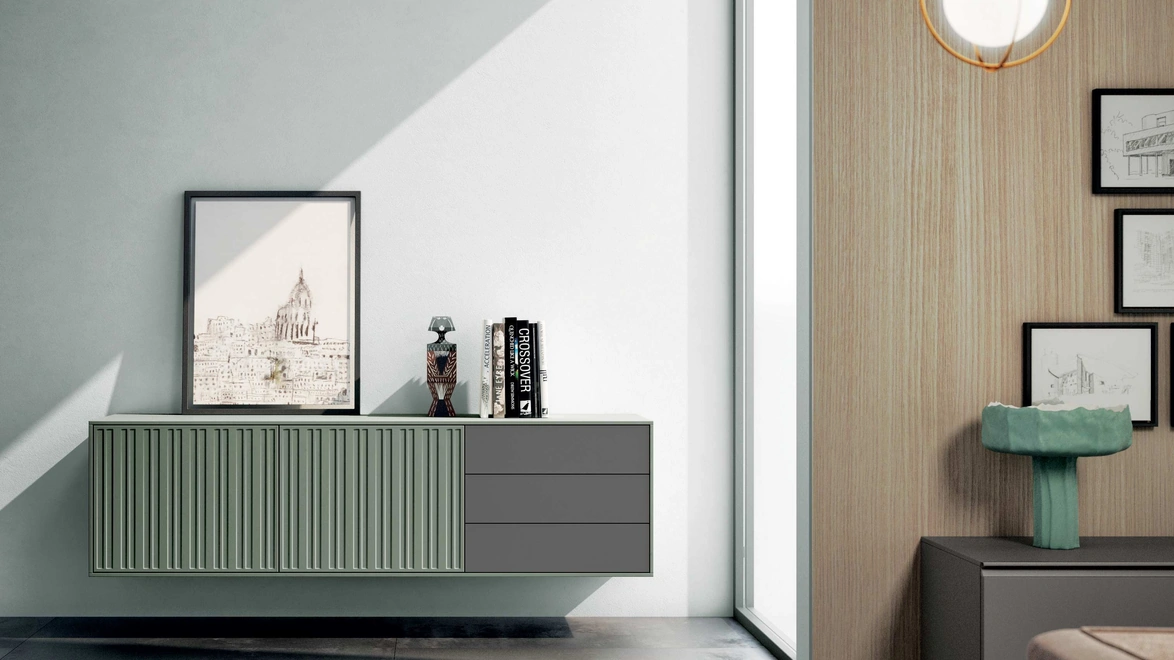 Madia sospesa Creek in laccato opaco con motivo decorativo di Spagnol Mobili