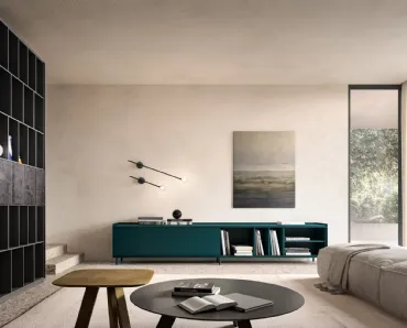 Madia Flyer Blu Petrolio con anta scorrevole e ripiani a giorno di Capo d'Opera