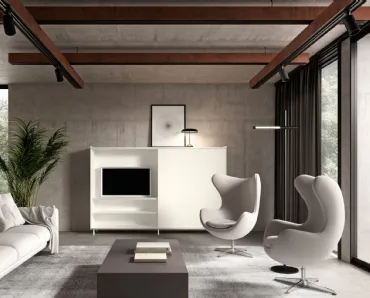 Madia Alta Flyer Porta TV in laccato Bianco opaco con anta scorrevole di Capo d'Opera