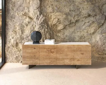 Madia in legno secolare con top in marmo Geode di Nature Design