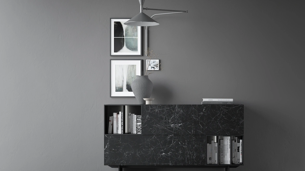 Madia con Libreria in gres porcellanato Kera Nero Marquinia di Caccaro