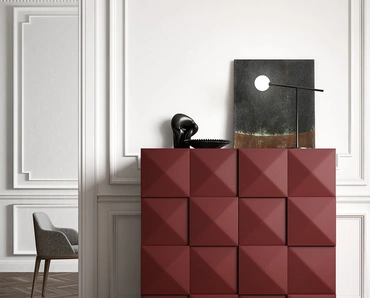 Madia Quadro in laccato opaco Bordeaux con lavorazione in 3D di Capo d'Opera