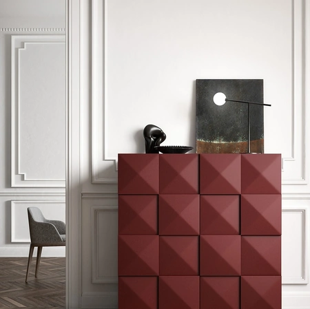 Madia Quadro in laccato opaco Bordeaux con lavorazione in 3D di Capo d'Opera