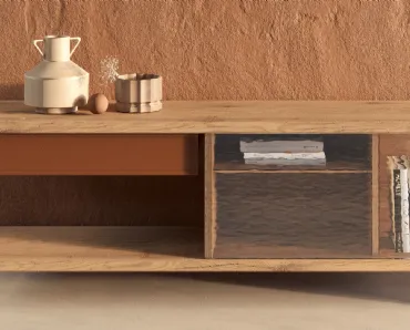 Madia in legno secolare e vetro cotto River di Nature Design