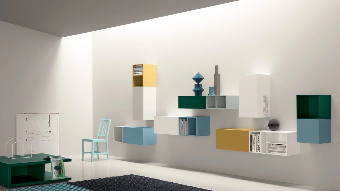 Parete Attrezzata con mensole chiuse e a giorno in laccato vari colori All Day 01 di Md House