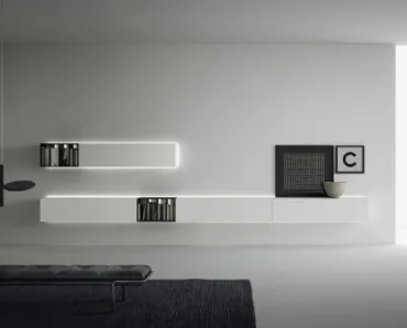 Parete Attrezzata Contenitori sospesi con Librerie di Caccaro