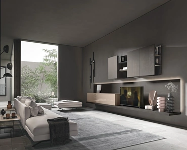 Parete Attrezzata Day Collection 06 in melaminico e laccato lucido di Alf Da Frè