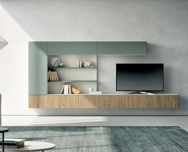 Parete Attrezzata sospesa Living 823 in melaminico e laccato opaco di Spagnol Mobili