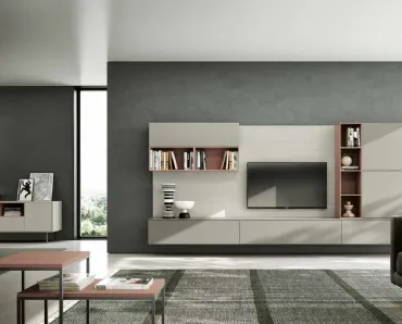 Parete Attrezzata sospesa Living 829 in laccato opaco e melaminico di Spagnol Mobili