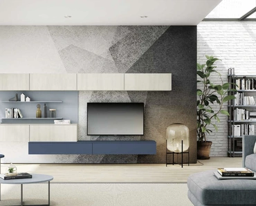 Parete Attrezzata sospesa Living 839 in melaminico Noce Sider e laccato opaco di Spagnol Mobili
