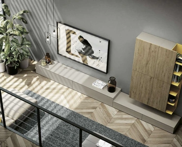 Parete Attrezzata Living 840 in melaminico Rovere nodato e laccato opaco di Spagnol Mobili